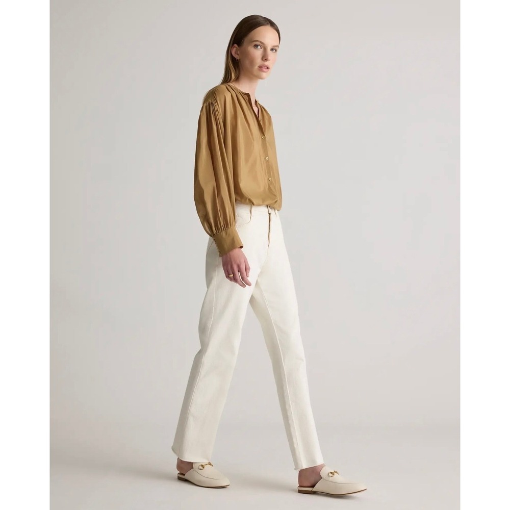 Quince Cotton Silk Blouse Ochre Gold Long Sleeve Button Front Top XS CS001 SP/24